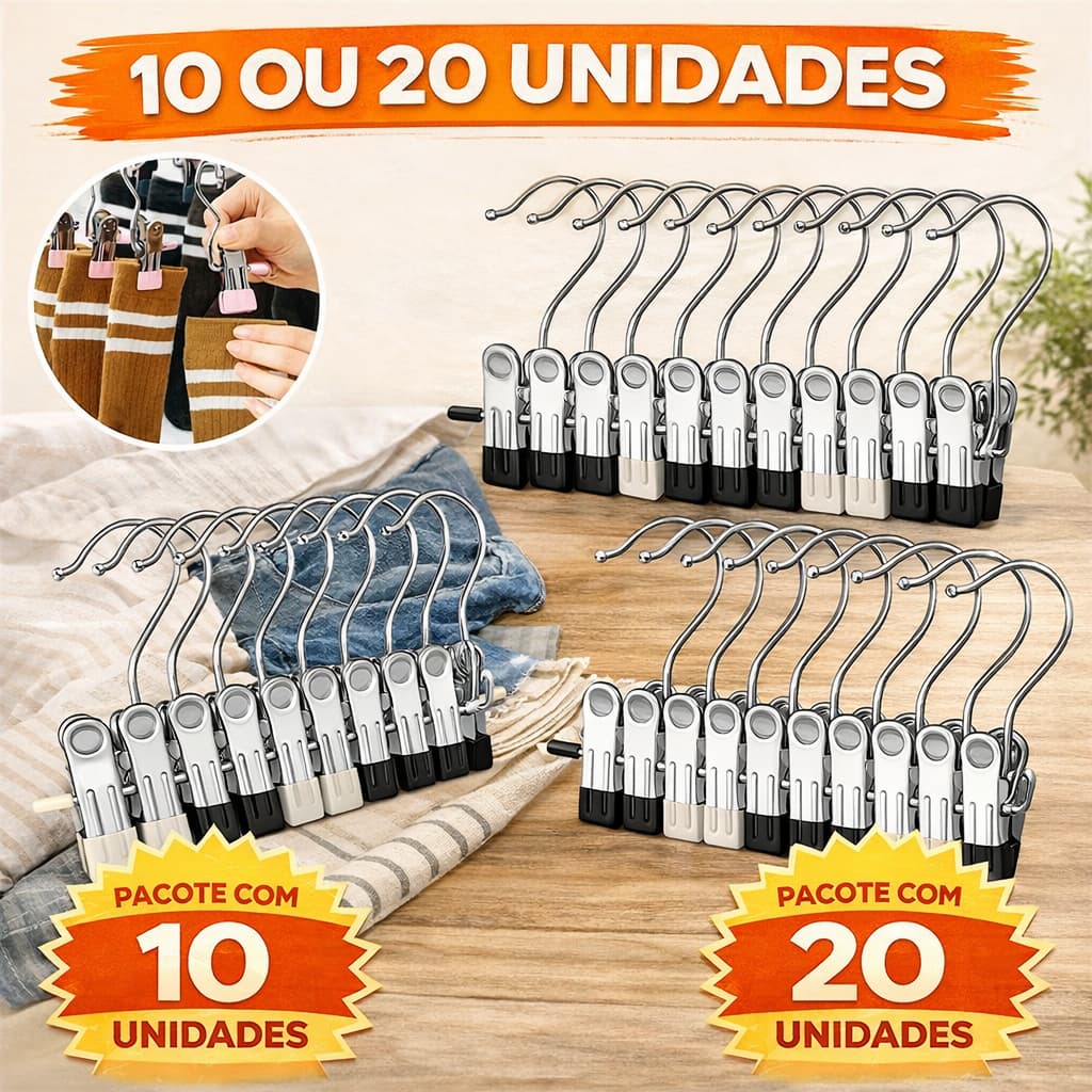 Kit 10/20 Unidades Cabide de Roupa Para Calça Jeans Prendedor Multifuncional Organização