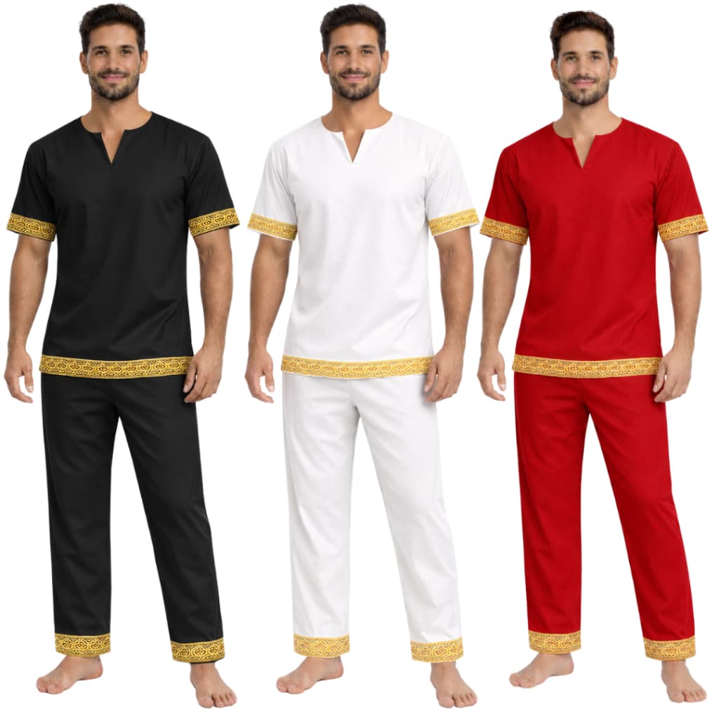 Conjunto Masculino Umbanda e Candomblé Oxford Luxo com Renda Gripper Premium 2 Peças