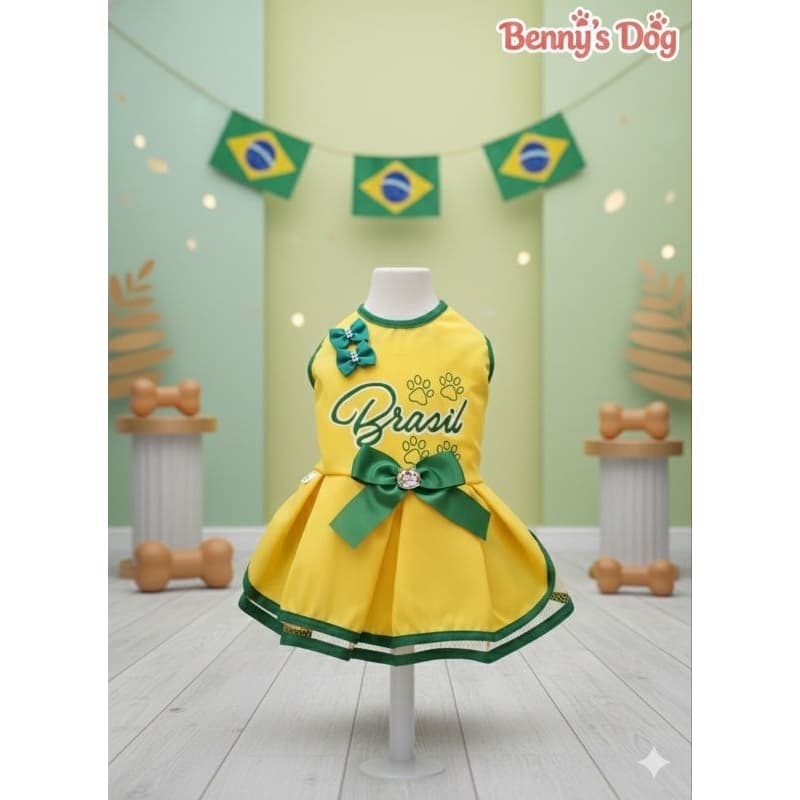 Vestido Pet Brasil Tricoline com Tule e Velcro – Benny’s Dog