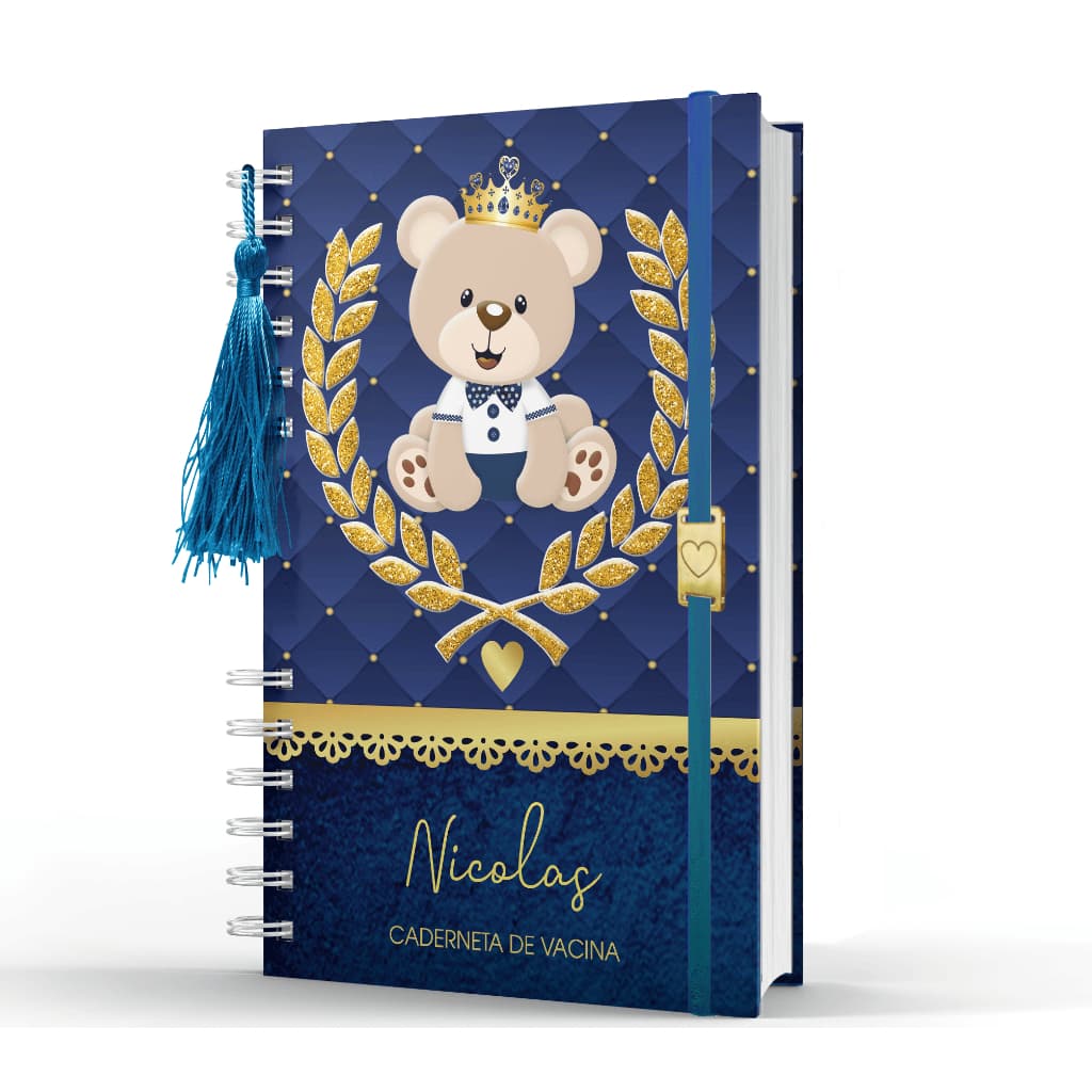 Caderneta de Vacinação/Saúde Personalizada Menino Ursinho Realeza