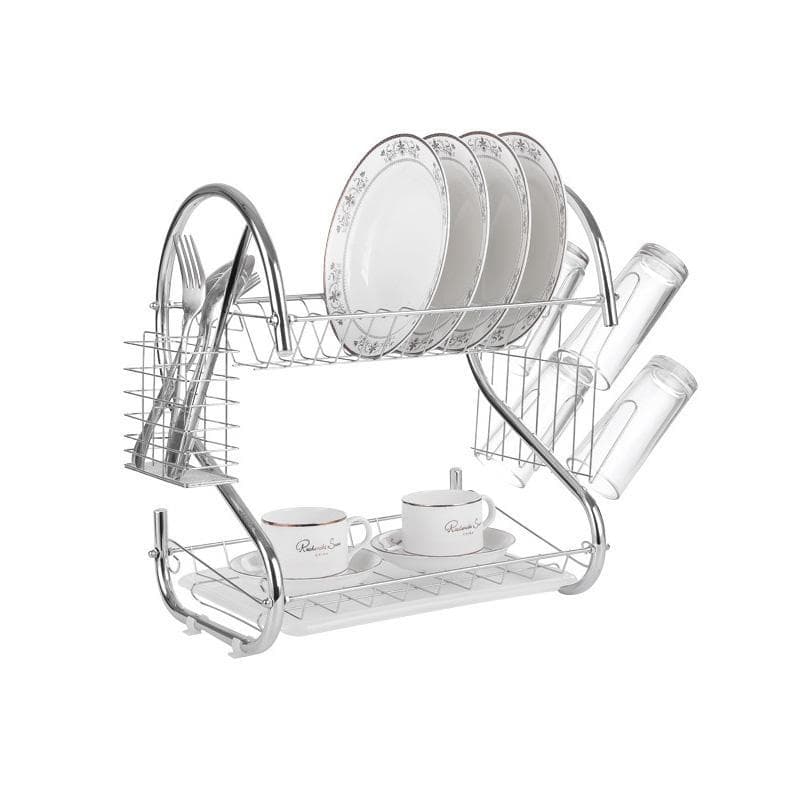 Escorredor de Louça Cromado 2 Andares 12 Pratos  Porta Talheres Bandeja Coletora Compacto 35x34x24cm