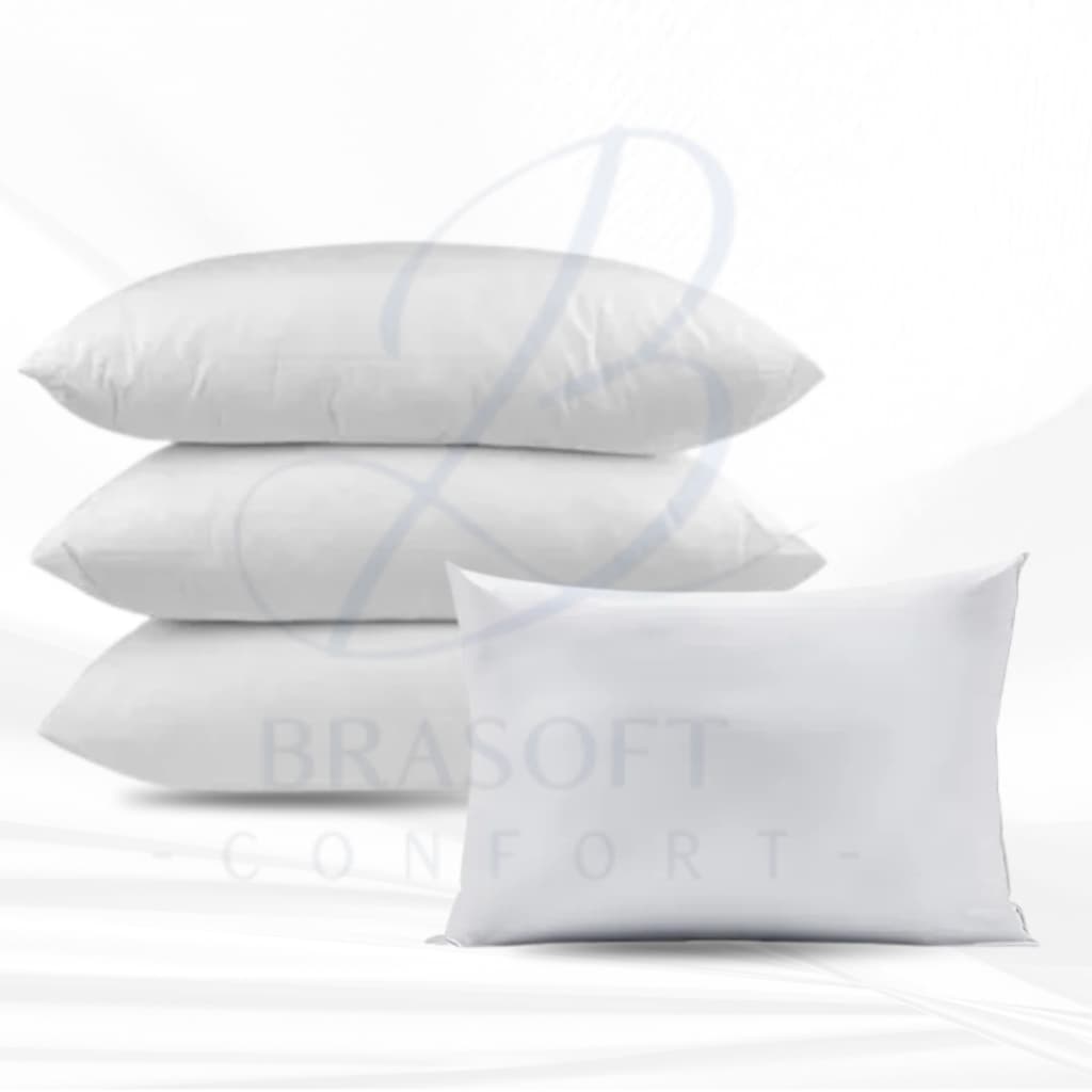 Kit 4 Travesseiro Pluma de Ganso Flocado Em Espuma Confortavel e Macio Antiacaro 70x50cm