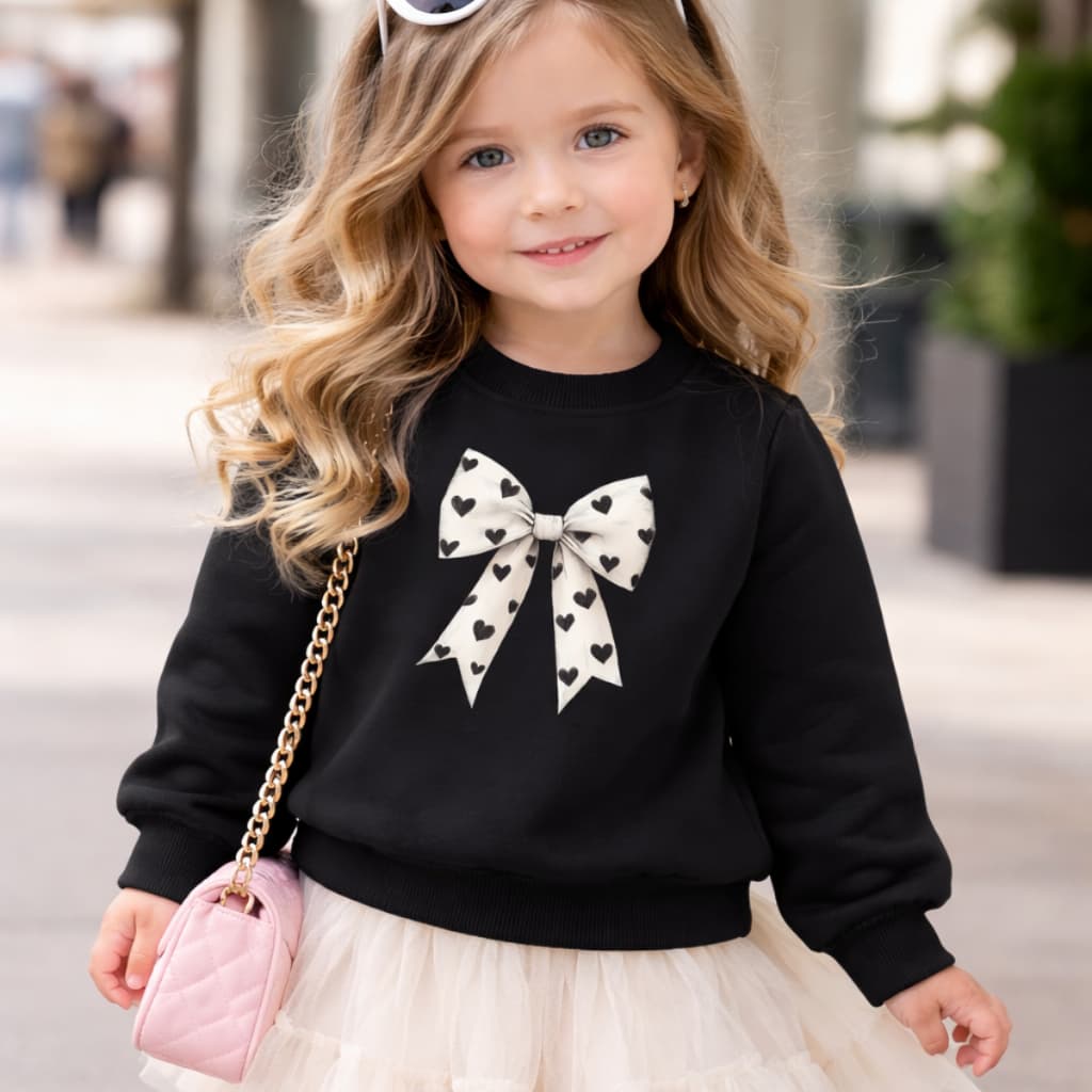 Moletom Blusa de Frio infantil meninas Laço Delicado casaco Flanelado sem capuz Confortavél 2 ao 12