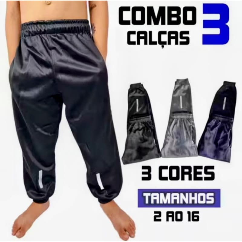 kits 2  3  de calça infantil e juvenil com zíper no bolso e confortável