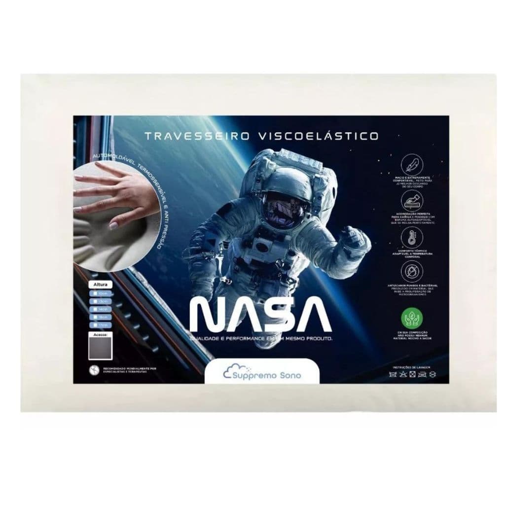 Travesseiro NASA ORIGINAL Viscoelástico Anti Alérgico 50x70x Fronha Toque Macio ALTO 3 OPÇÕES DE FORMATO