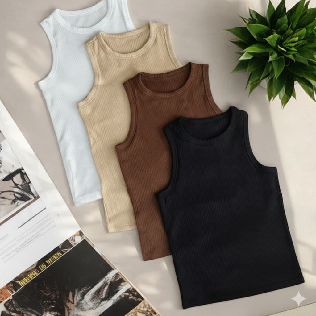 Kit 4 Regata Blusa Feminina Canelada Ribana Básica Moda Gringa Verão Camiseta Casual