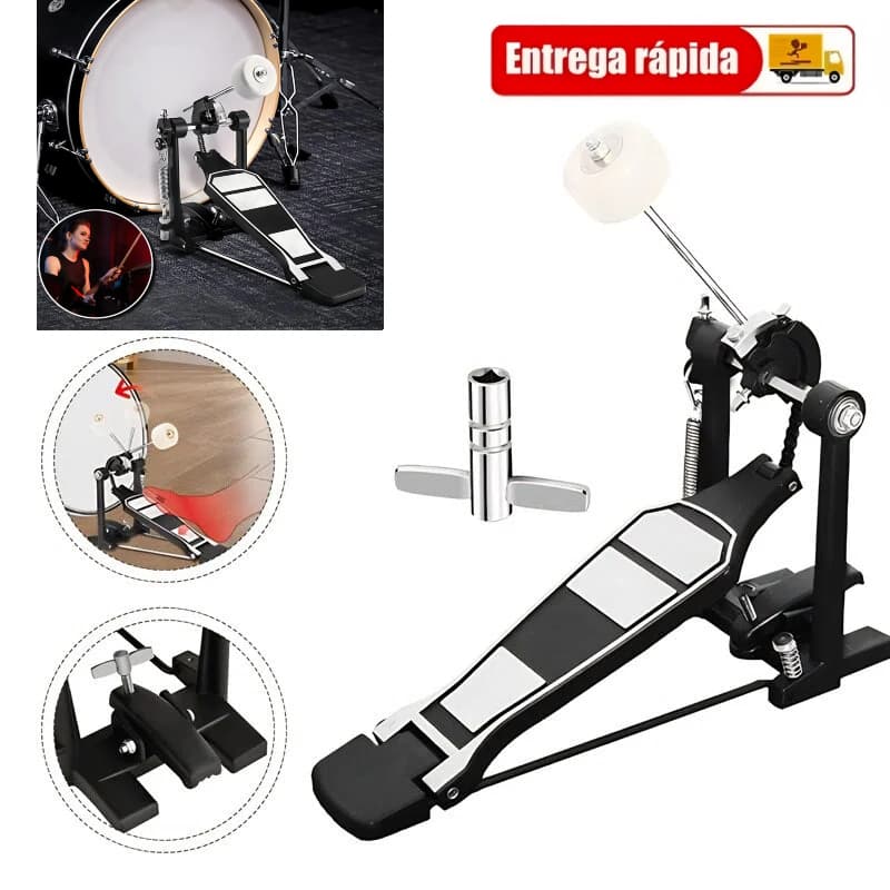 Pedal de bumbo, kit de percussão, pedal de percussão, pedal de baixo com ajuste de martelo
