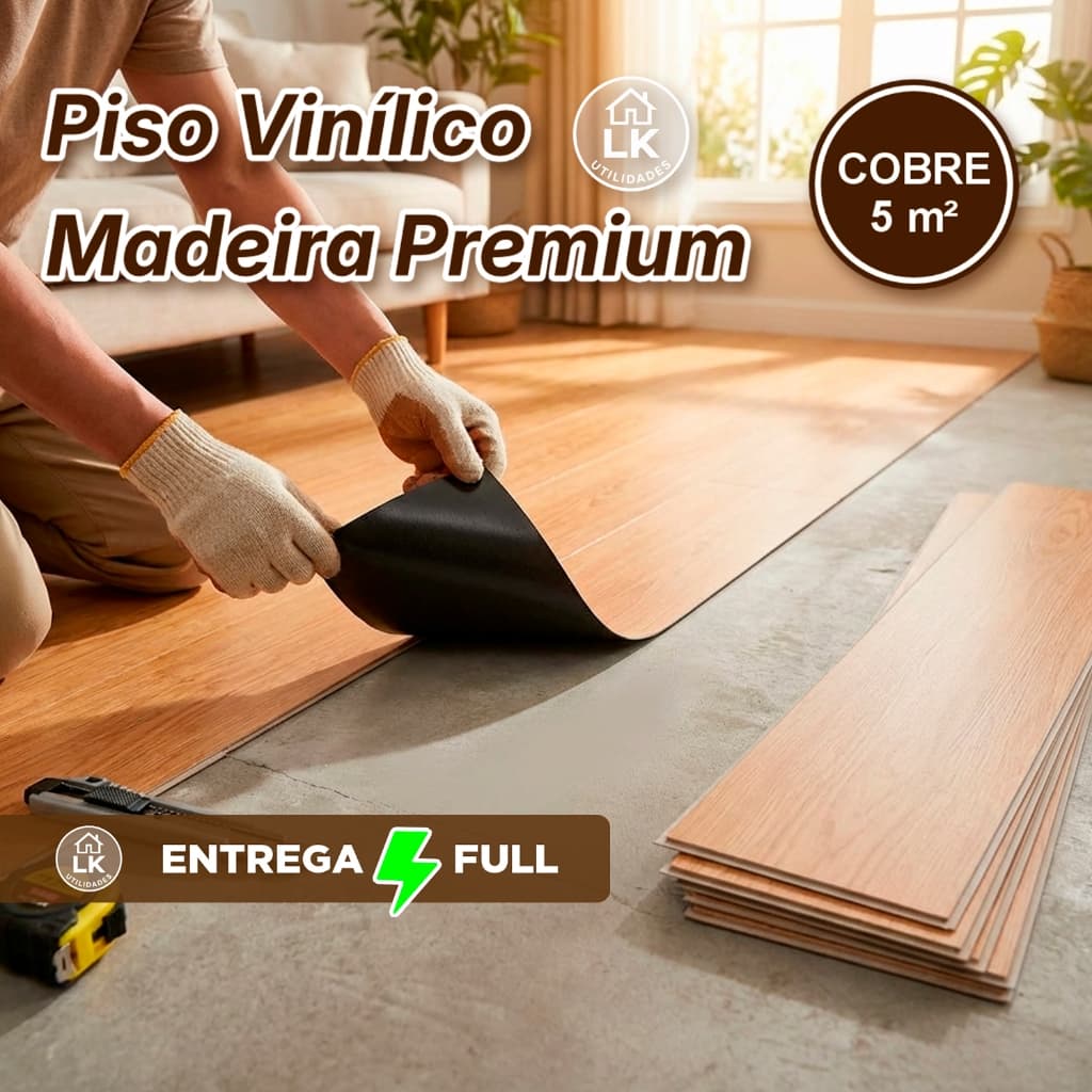 Piso Vinílico Autocolante 91,4x15,2 cm | Kit 36 Peças Revestimento de Chão