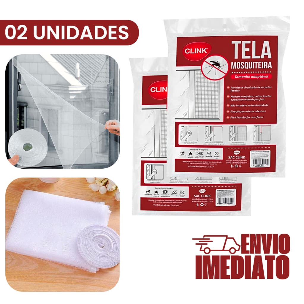 Kit 02 Telas Mosquiteiro 150x180cm Velcro Adesivo Janela Anti Inseto