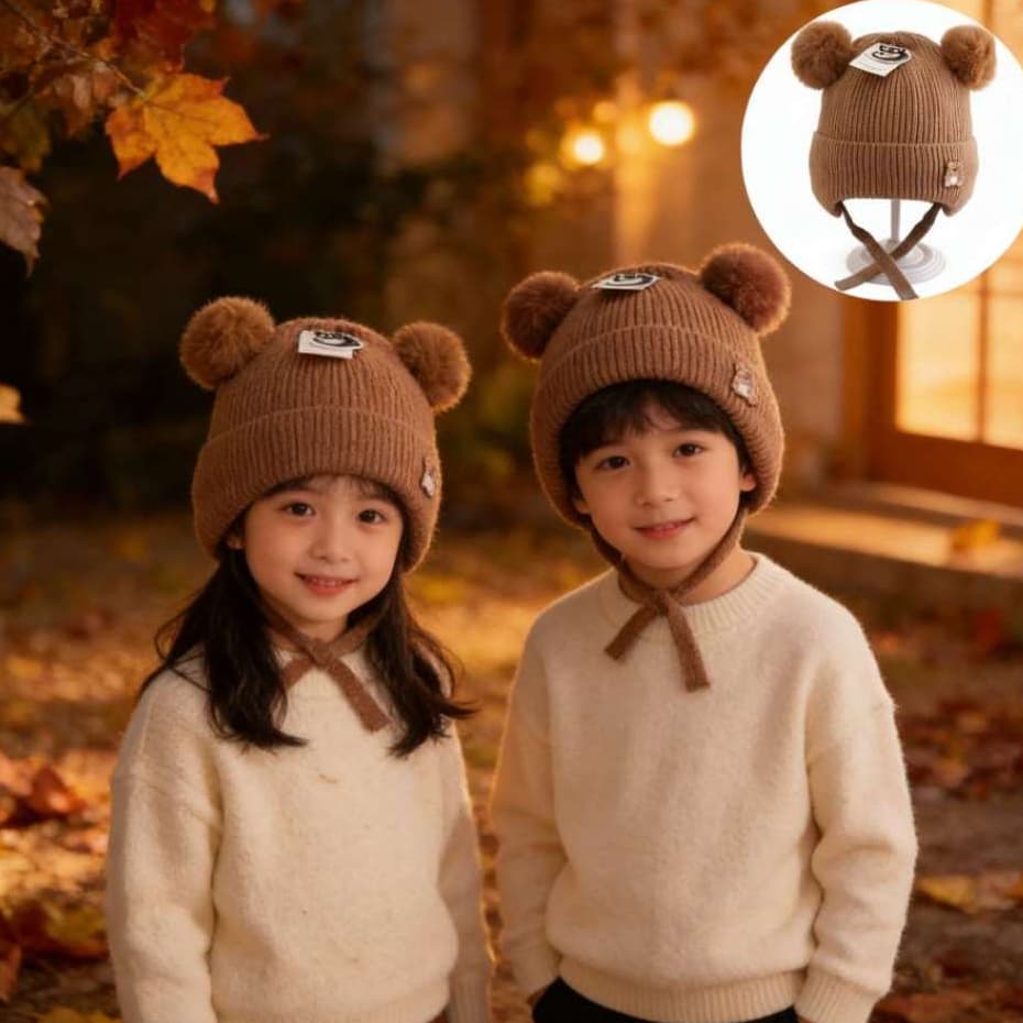 Gorro Touca Infantil Unisex Forrada com Pom Pom 1 a 4 anos