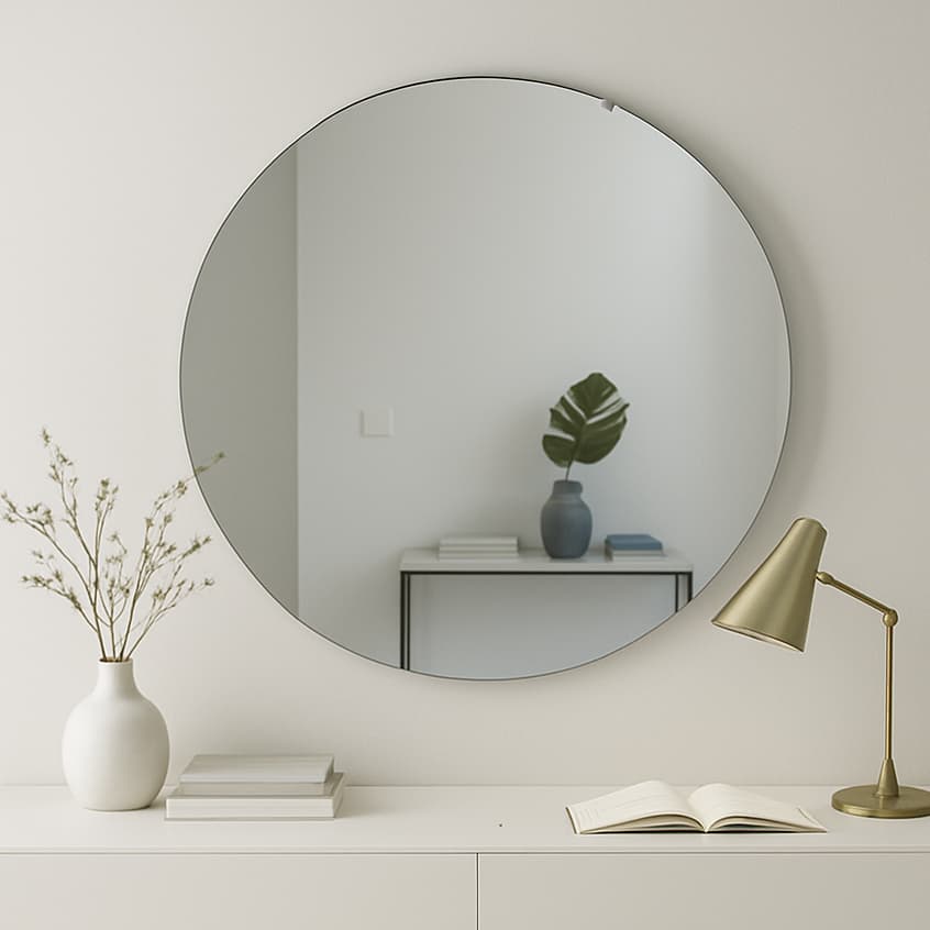 Espelho Redondo 50 cm de Vidro Lapidado Para Banheiro Sala Quarto Com Dupla Face