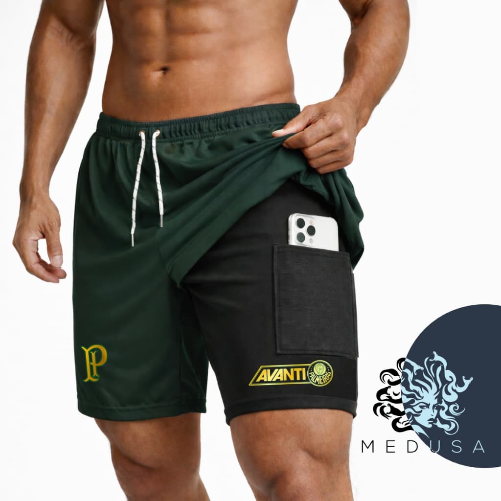 Bermuda Compressão 2 em 1- VERDÃO Masculina Dry Fit com Elastano Leve para Academia Corrida Bike