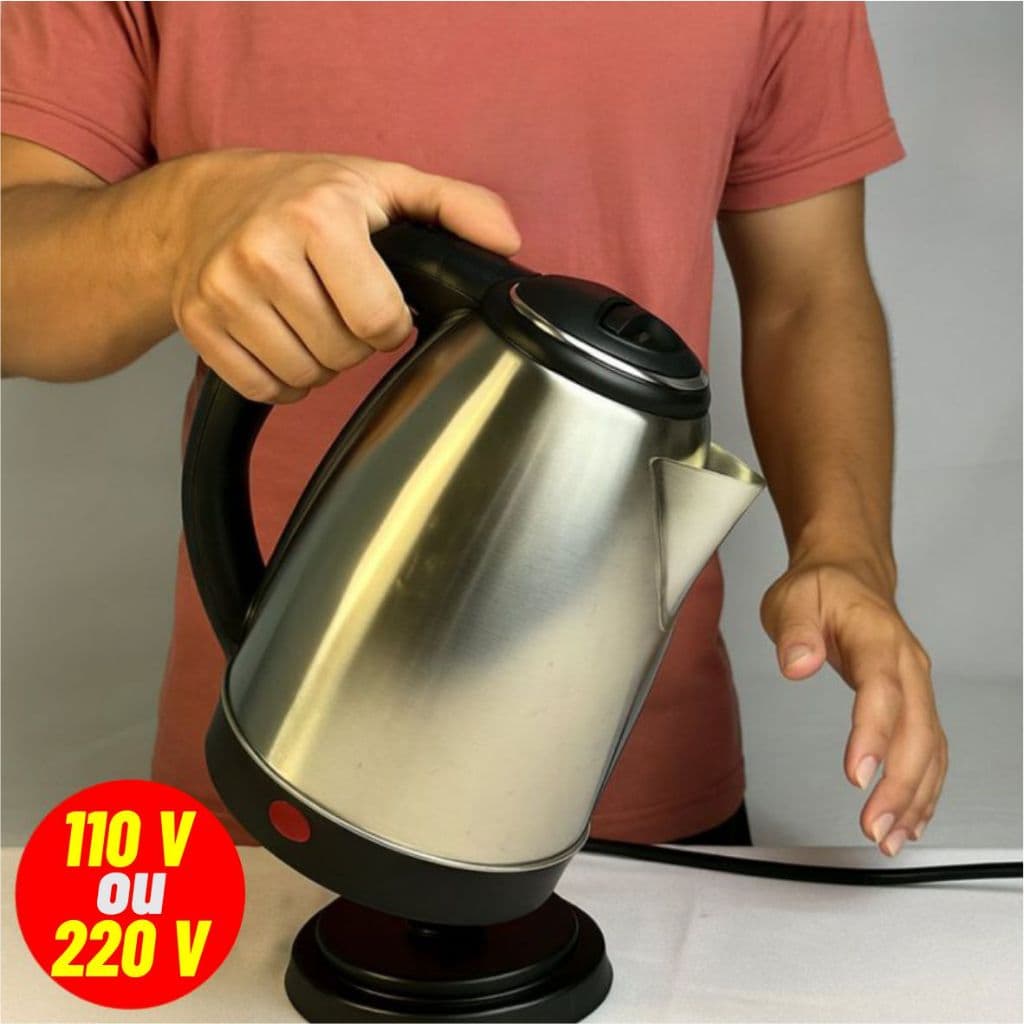 Chaleira Elétrica Inox 2L 110V 220V Base 360 Desliga Automático Café Chá Portátil Água Quente