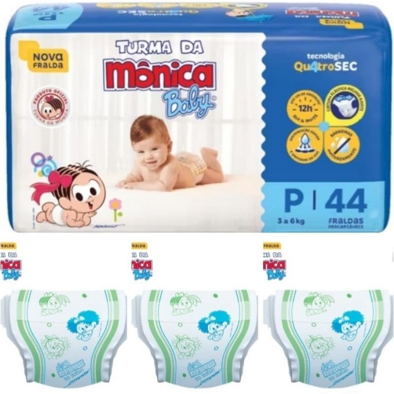Fraldas Infantil Turma Da Monica Tamanho P 44 Unidades