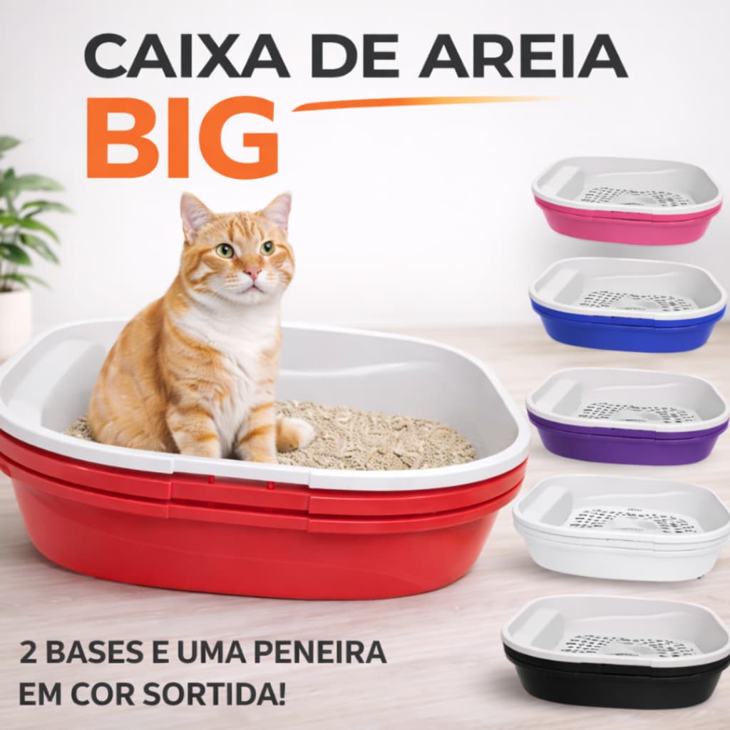 Caixa de Areia BIG para Gato com Peneira – 3 Peças (2 Bases + 1 Peneira) – Banheiro Higiênico Grande