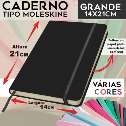 Caderno GRANDE sketchbook e com pauta tipo moleskine 21x14cm