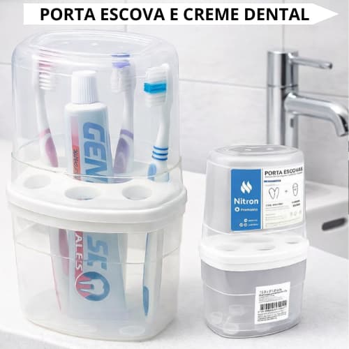 Porta Escova E Pasta de Dente C/ Tampa 6 Divisória Plástico De Pia KIT 1 OU 2 Unidades