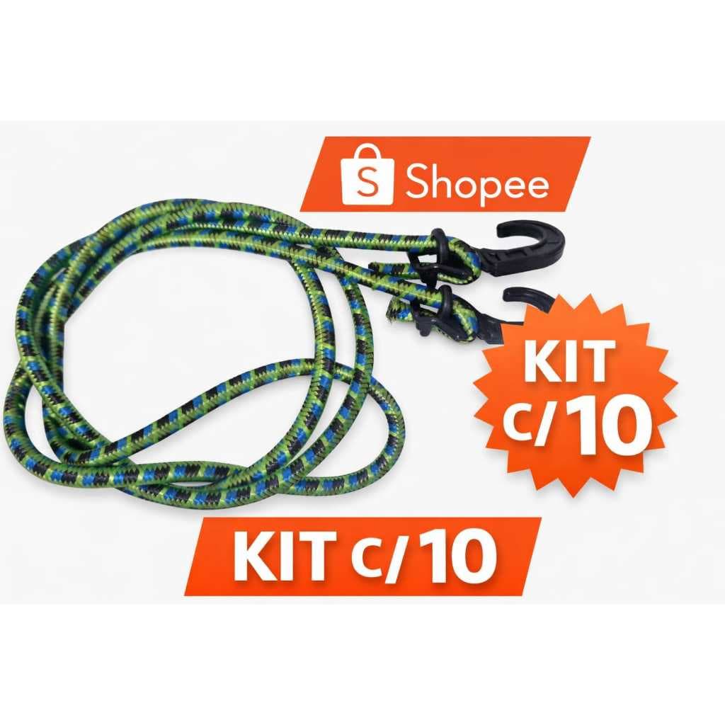 Kit 10 Estique/Elásticos para Bagageiro 3 METROS com Ponteira Plástica  – Moto, Bike e Carga