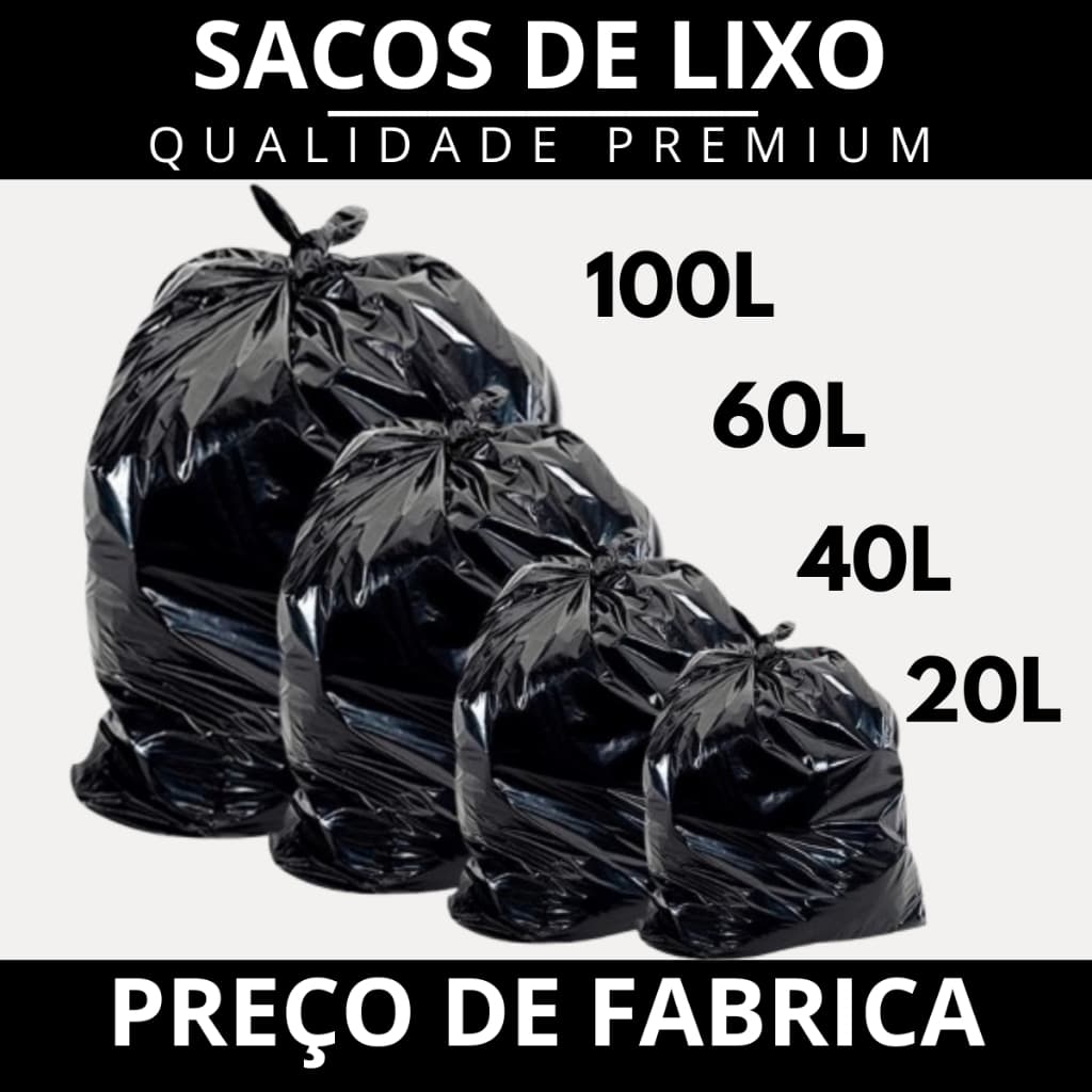 Saco de Lixo Reforçado 100 Unidades 20L 40L 60L 100L – Alta Resistência Não Rasga Atlas Embalagens