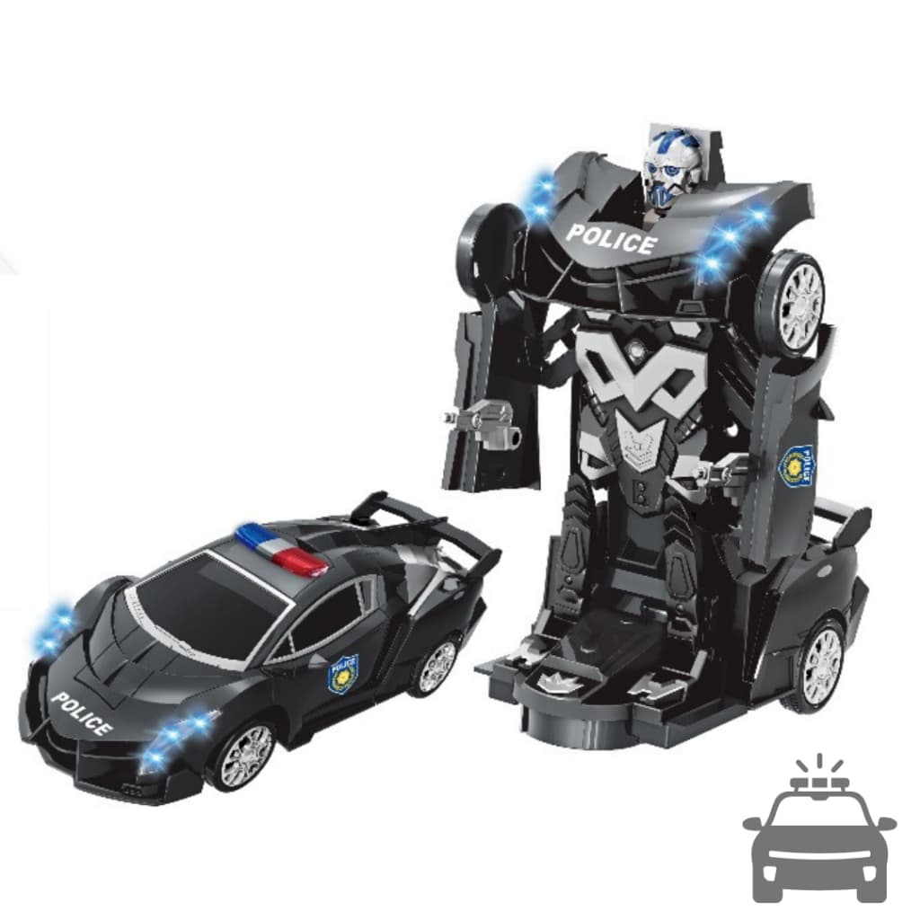 Carro de Policia Transformes Vira Robô Bate e Volta Luz e Som