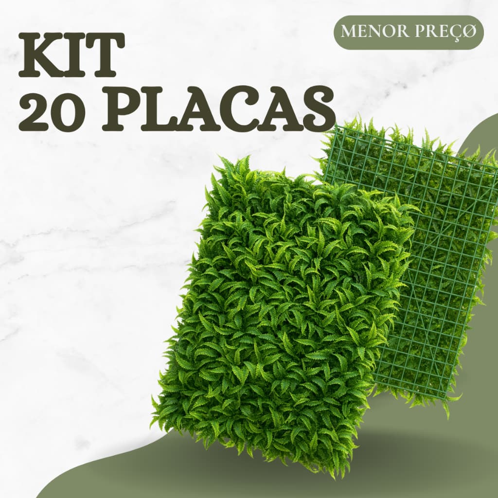 Kit 20 Placa Samambaia Grama Artificial Jardim Vertical Muro Inglês Parede Verde