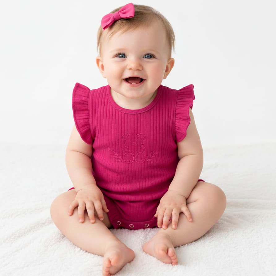 Macacão Bebê Feminino Menina Básico Super Macio e Leve Confortável Lançamento + Laço