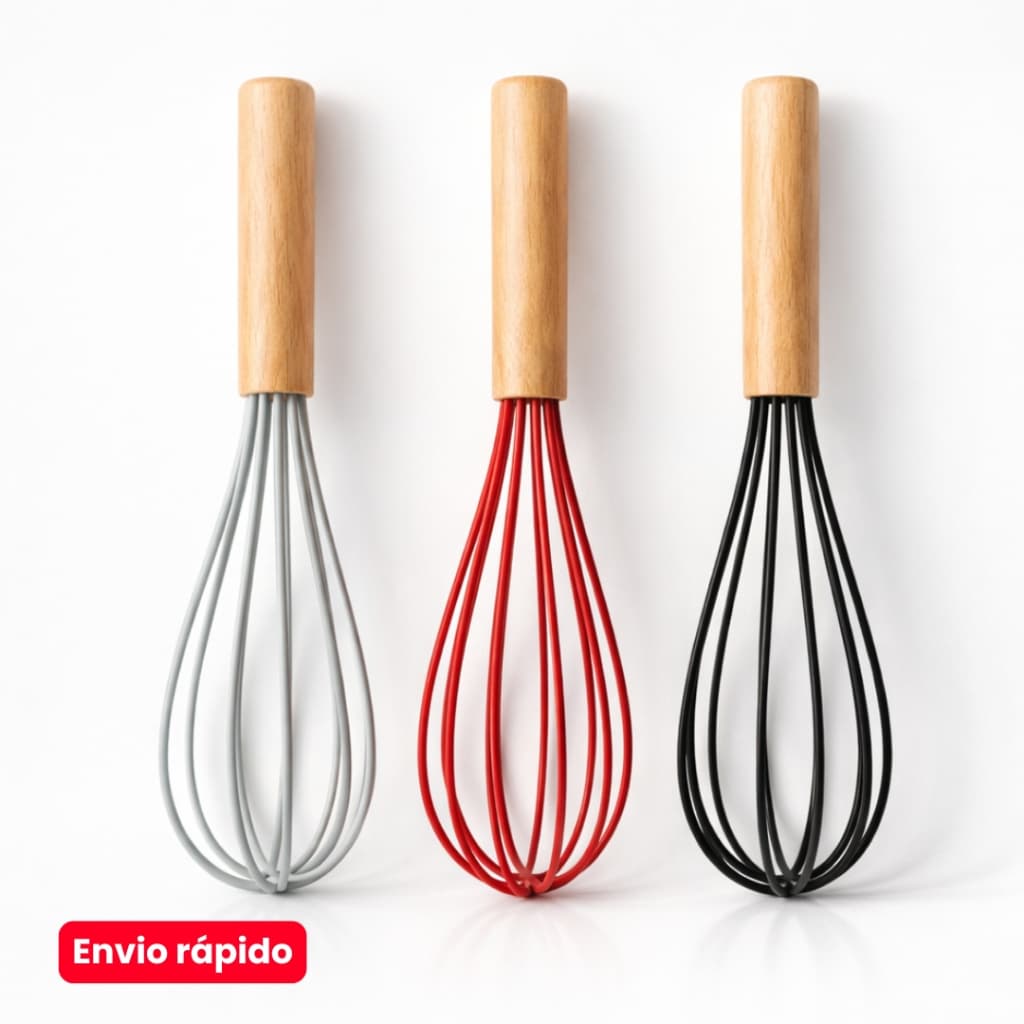 Batedor de Ovo Fuê Grande de Silicone com Cabo Madeira 27 cm