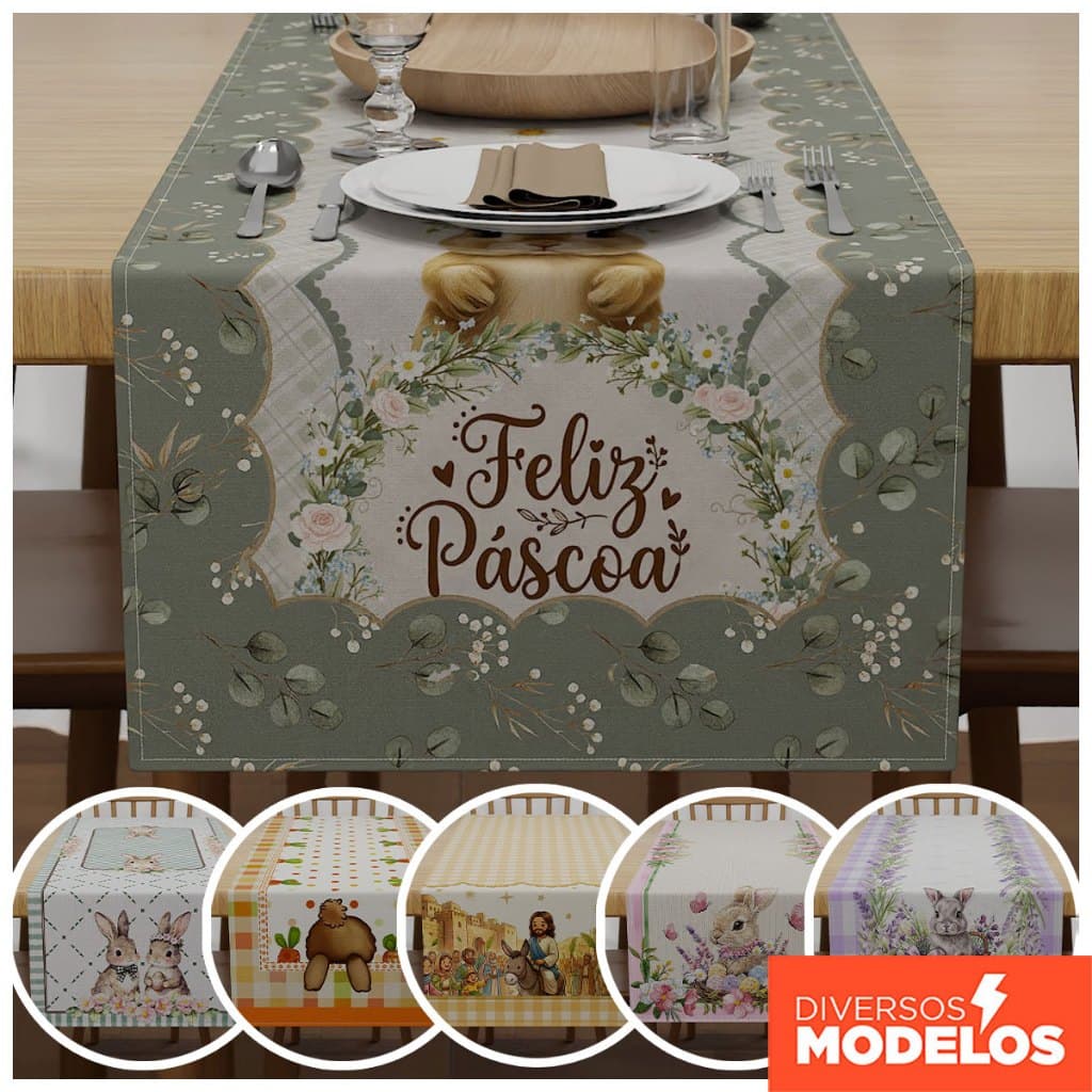 Trilho Caminho de Mesa Decorativo Páscoa 0,40x1,40m - Decoração Mesa Posta