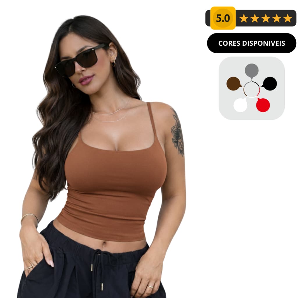 Regata De Alcinha Cropped Tube Feminino Básico Suplex Marrom Vermelho