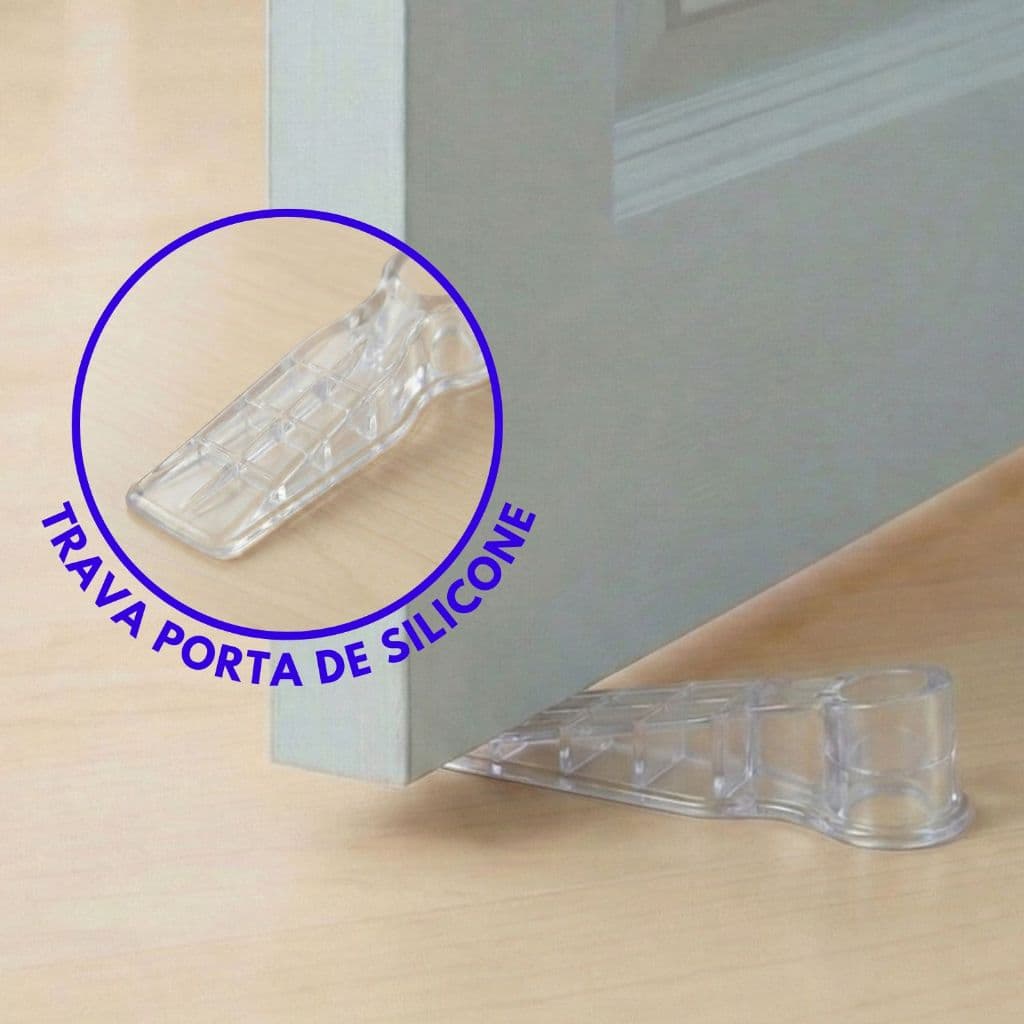 Kit Aparador Peso De Porta Calço Silicone Trava Segura Fixador Segurança Criança Bebê Amortecedor Cunha Antivento