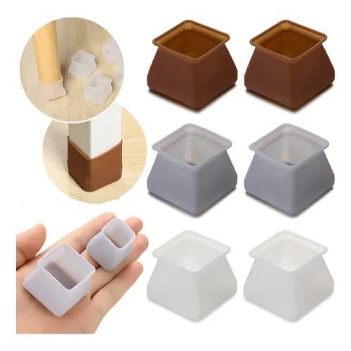Kit Protetor de Silicone para Pés de Cadeira Quadrado Pezinho Antiderrapante Mesa Banco Piso Proteção Móvel Madeira