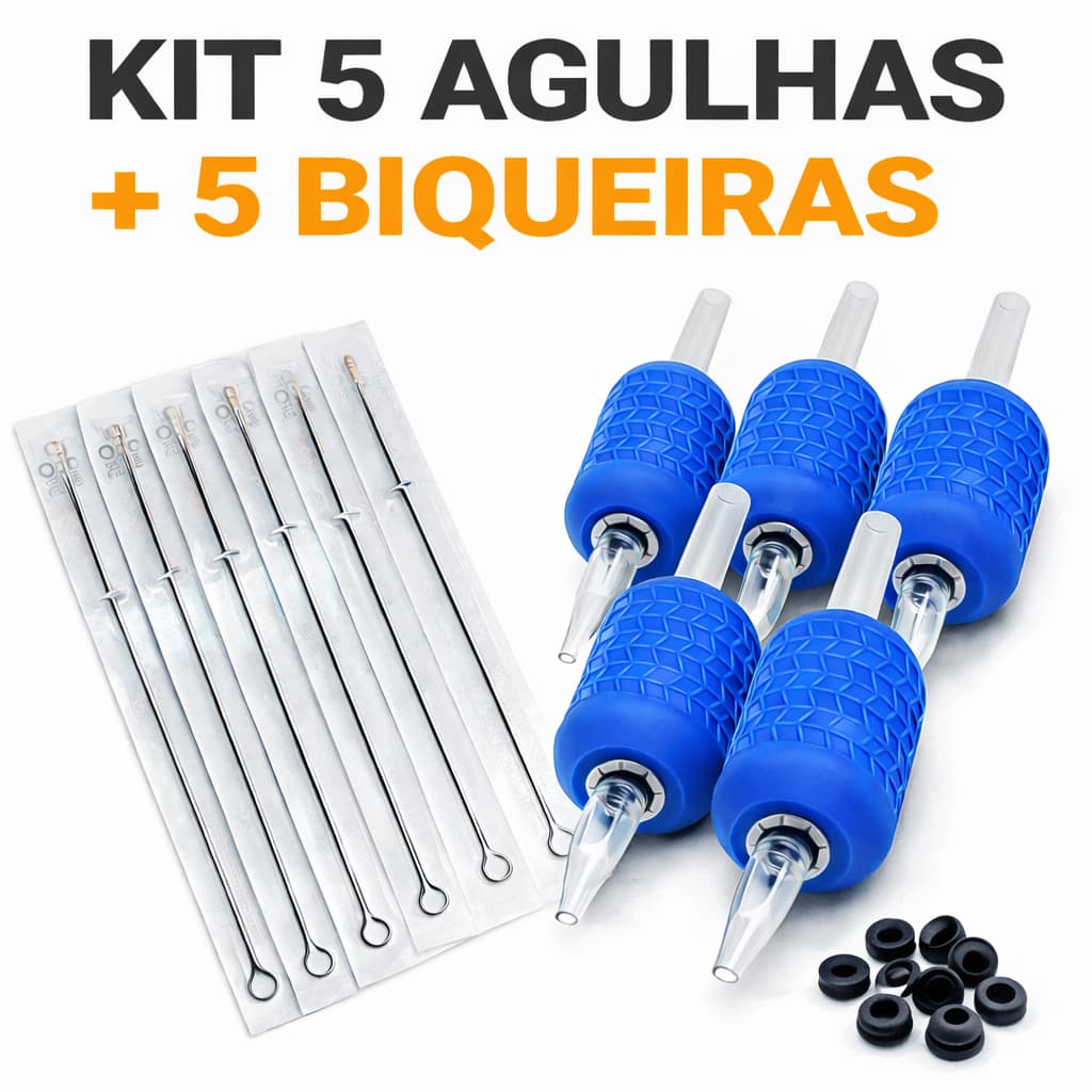 Kit 5 Biqueiras + 5 Agulhas | Traço e Pintura | Electric Ink Profissional