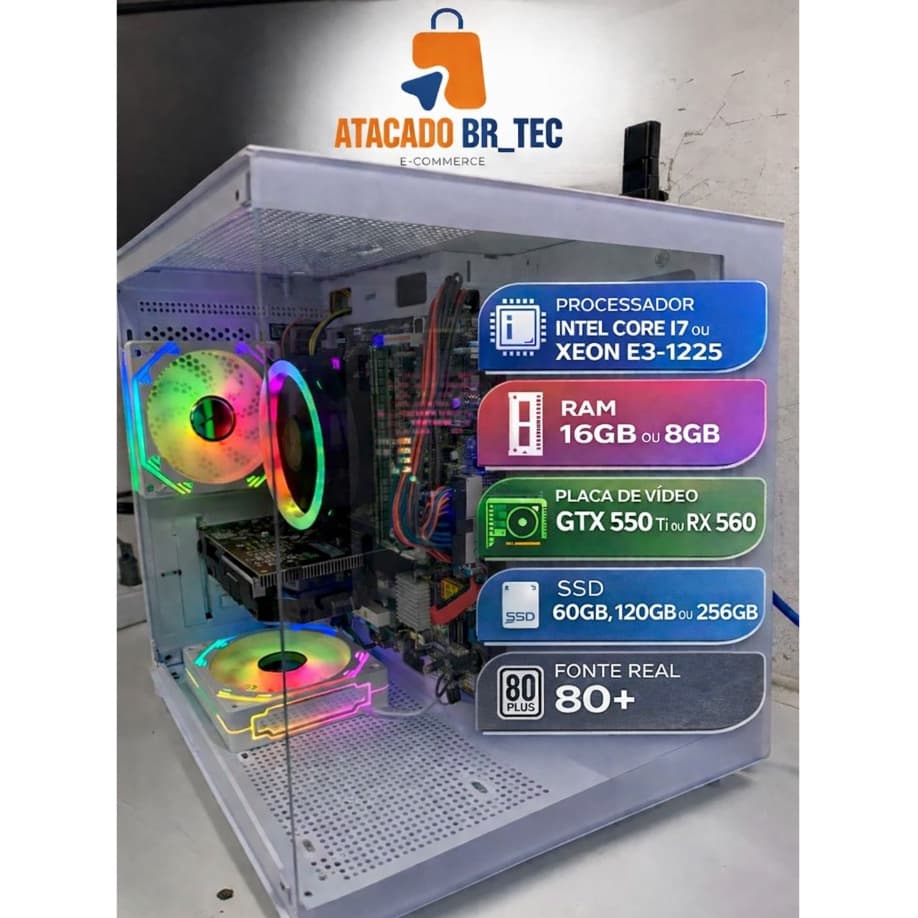 COMPUTADOR GAMER BARATO I7 OU XEON E3 1225 + SSD + FONTE REAL  500w + WI-FI   + PLACA DE VIDEO GTX 550 DDR5 OU RX560