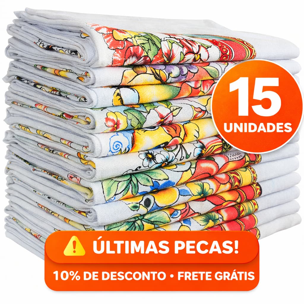 Kit Panos de Prato estampados sortidos 100% algodão alta absorção.