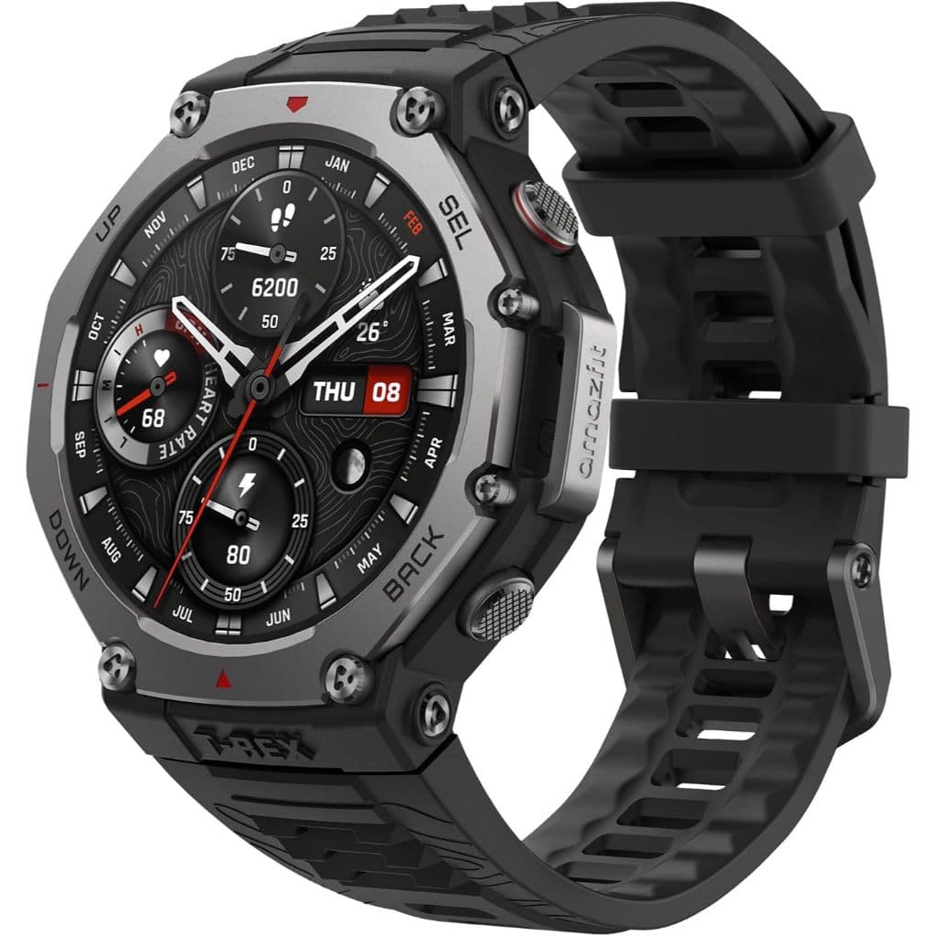Smartwatch Amazfit T-Rex 3 Militar 48mm Original GPS 1.5" AMOLED 27 Dias Bateria 10ATM 170+ Esportes Preto