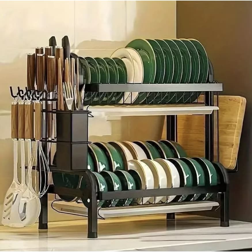 Escorredor de Louça Premium 2/3 Andares Preto Fosco Alta Capacidade17 Pratos, Estrutura Reforçada e Bandeja Coletora