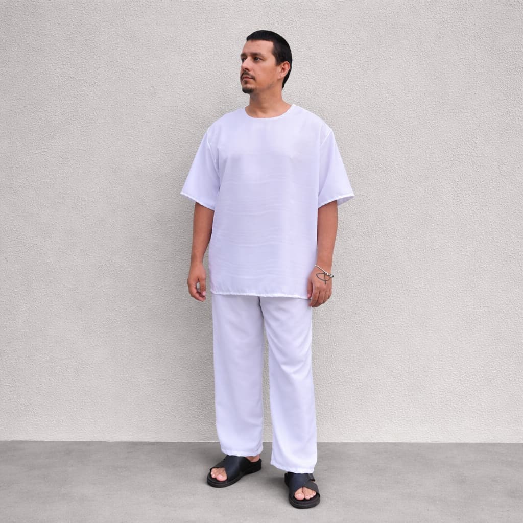 CONJUNTO RAÇAO MASCULINO OXFORD BRANCO CAMISU CALÇA ROUPAA RAÇÃO MASCULINO