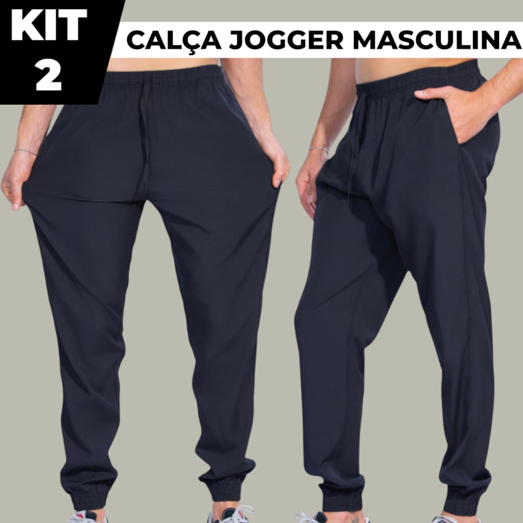 KIT 2 Calça Jogger Masculina Tactel Elastano Leve Esportes Treino Academia Casual