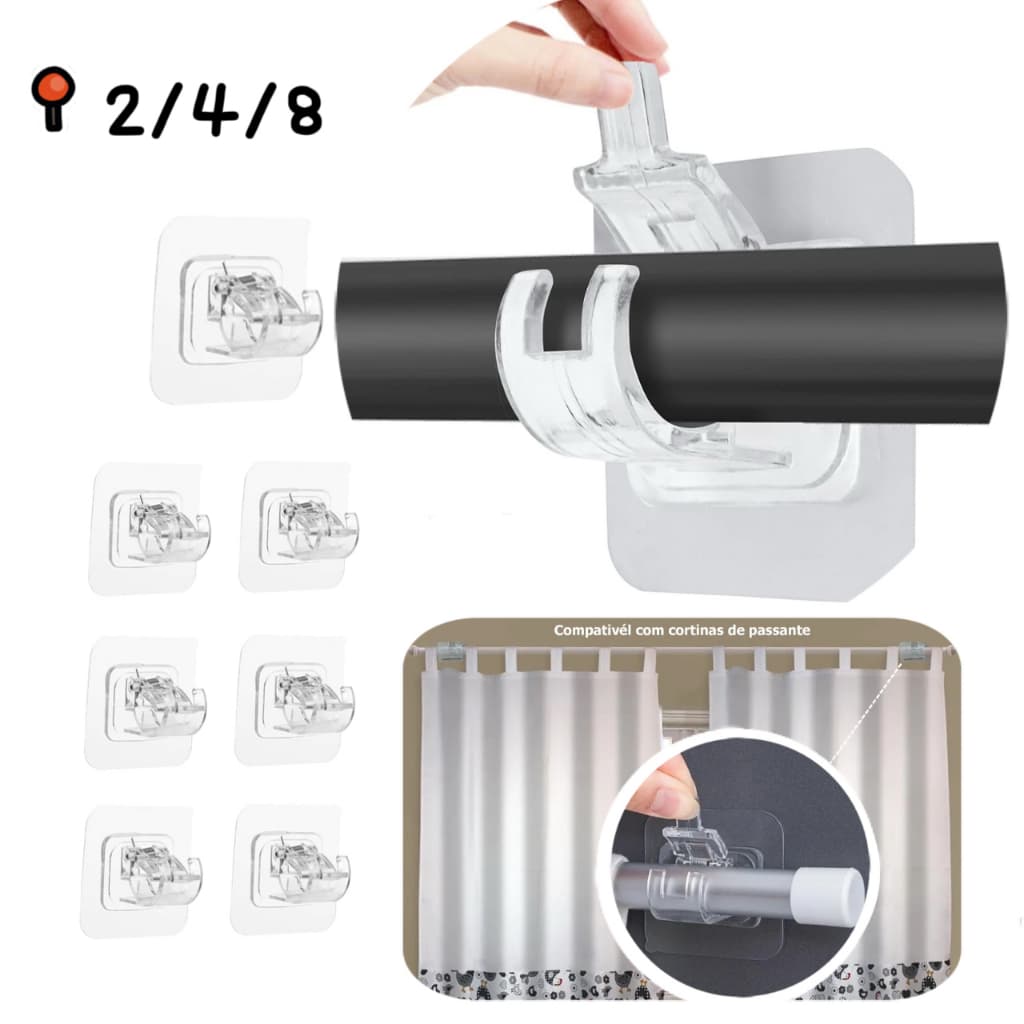 2/4/8pcs Suporte De Haste De Cortina Autoadesivo Ganchos Clipes De Parede Ajustáveis Para Parede
