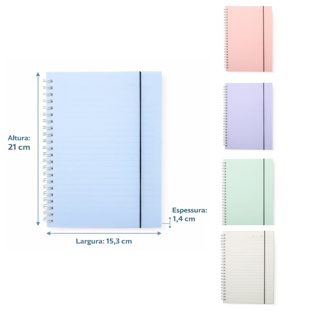 Caderno A5 Marfim 80 Folhas Pautadas com Capa Plástica e Elástico de Fechamento colorido