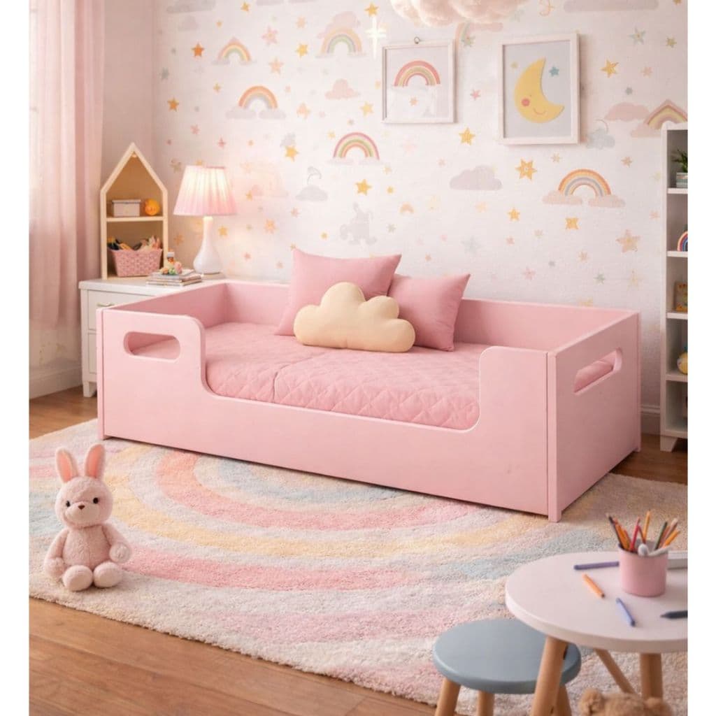 Cama Montessoriana com Colchão 150x70 Infantil/Juvenil- Menina/Menino- Baixa e Segura - Design Moderno