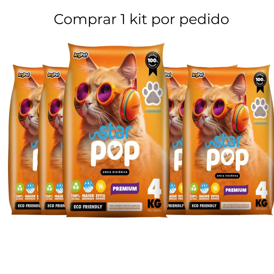 Kit 20 kg Areia Sanitária Gato Natural Argila Absorvente Ecológica (Antiodor) - Star Pop Tradicional