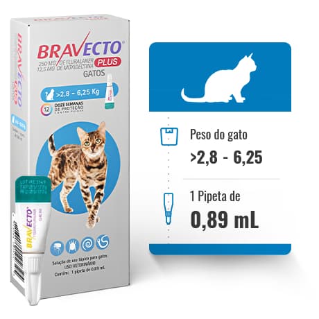 Bravecto Transdermal Plus Gatos 2,8 A 6,25kg Antipulgas Vermes e Sarnas Msd