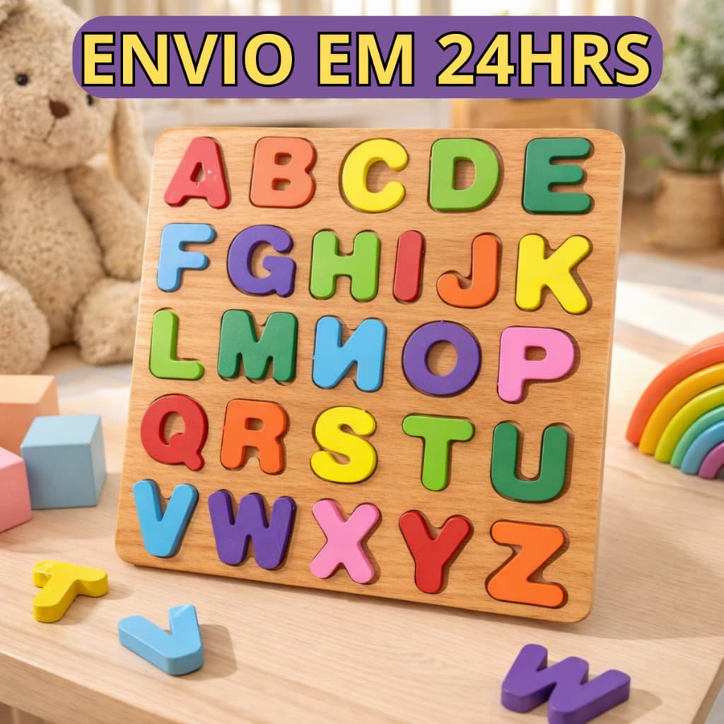 Alfabeto Educativo em Madeira Montessoriano Tabuleiro Educativo com Letras Brinquedo Pedagógico