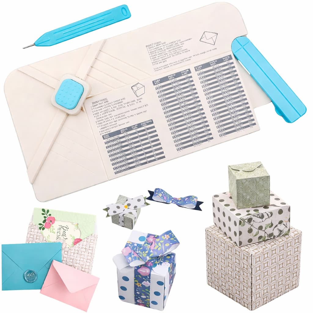 Base Criadora de Envelopes 3 em 1 com Furador – Faz Envelopes, Laços e Caixas de Presente, Kit Scrapbook com Caneta de V