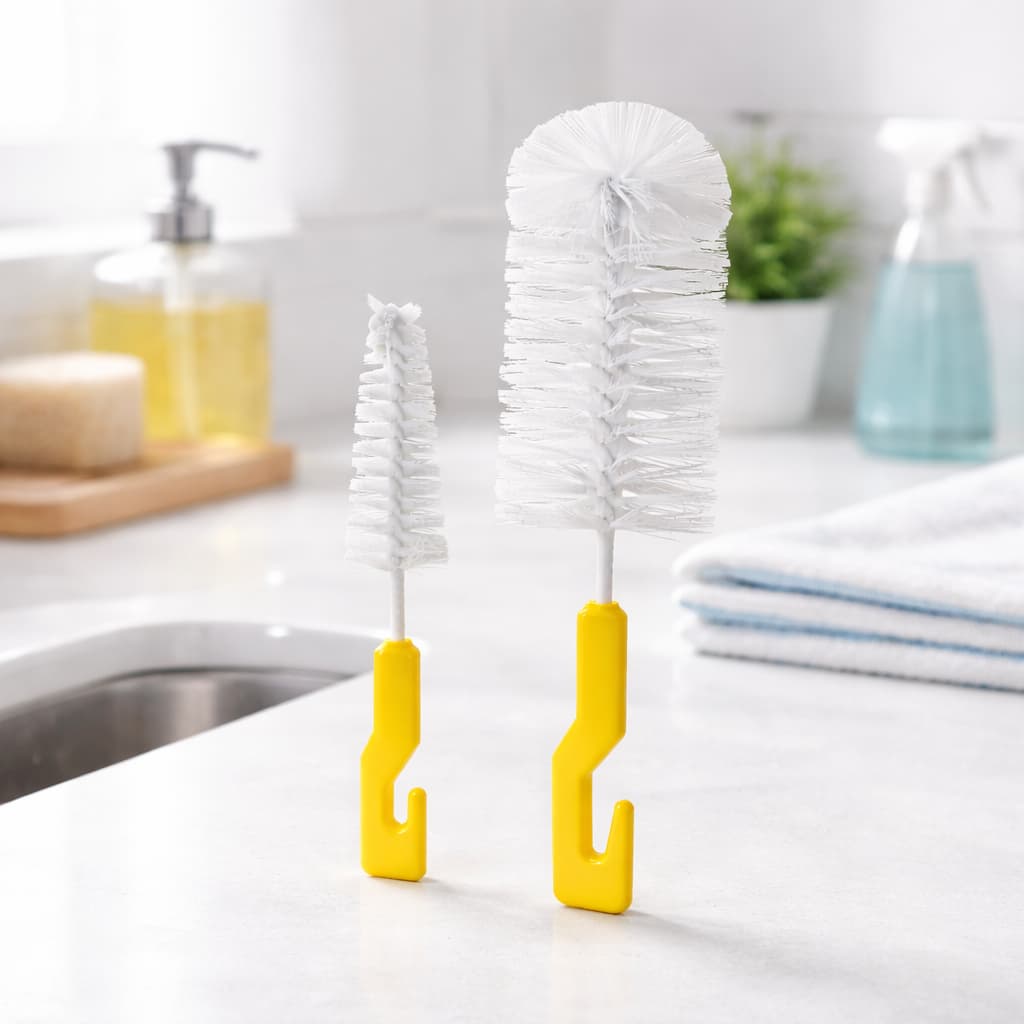 Kit Limpeza Multiuso Lava Garrafa Mamadeira Copos Taças Cerdas Sintética