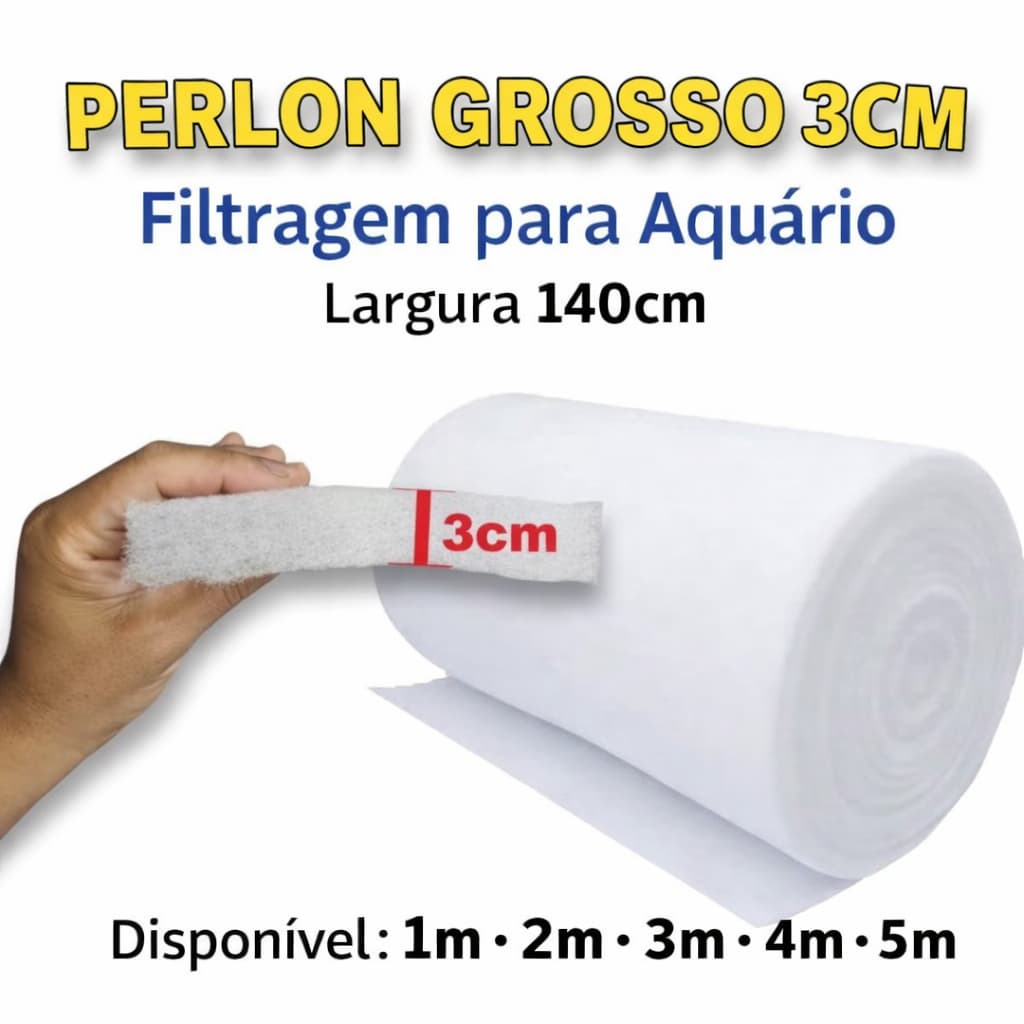 Perlon Grosso 3cm 130g Filtragem Aquário 1 a 5m 140cm Largura – Perlon Filtro Aquário Lago