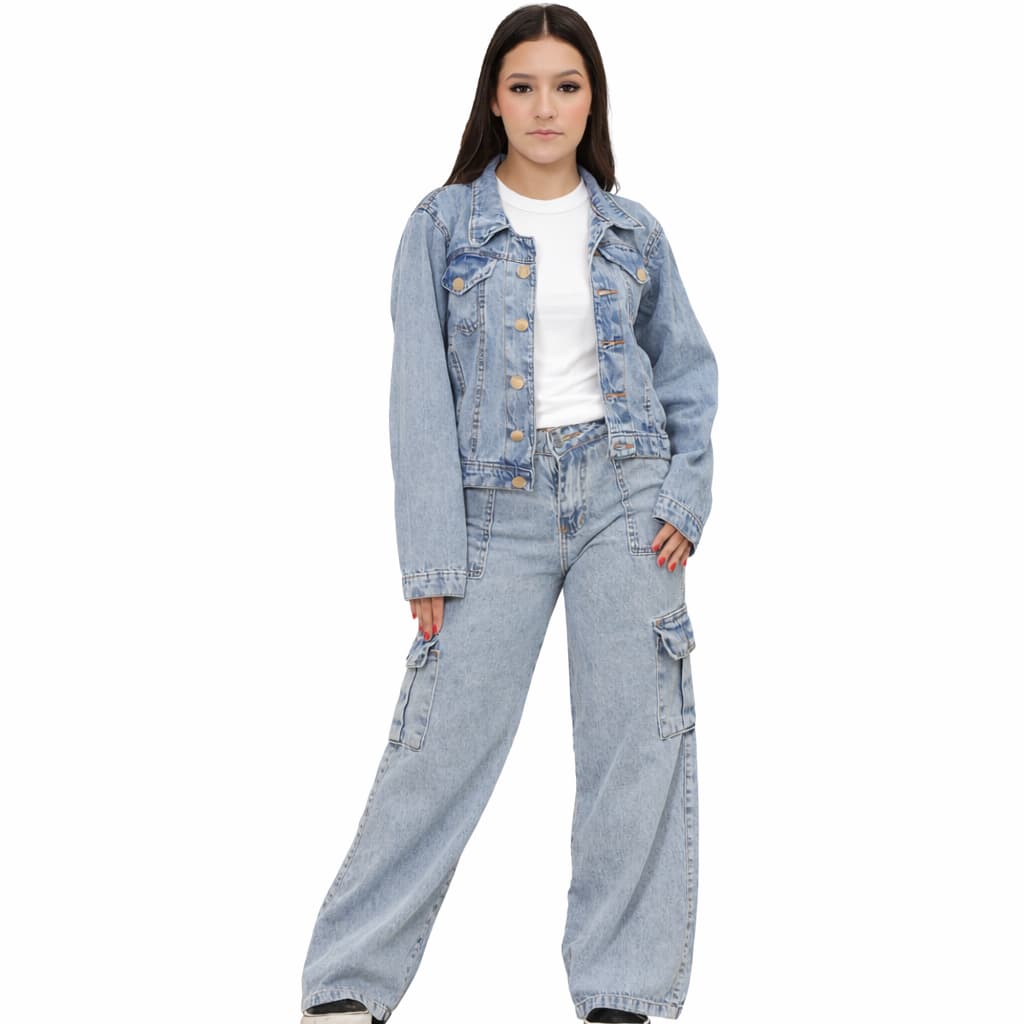 COMBO calça cargo marmorizada + jaqueta jeans 100% juvenil do 10 ao 16