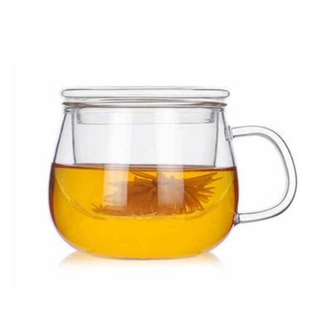Caneca com infusor de vidro borossilicato com tampa para chá capacidade até 400ml
