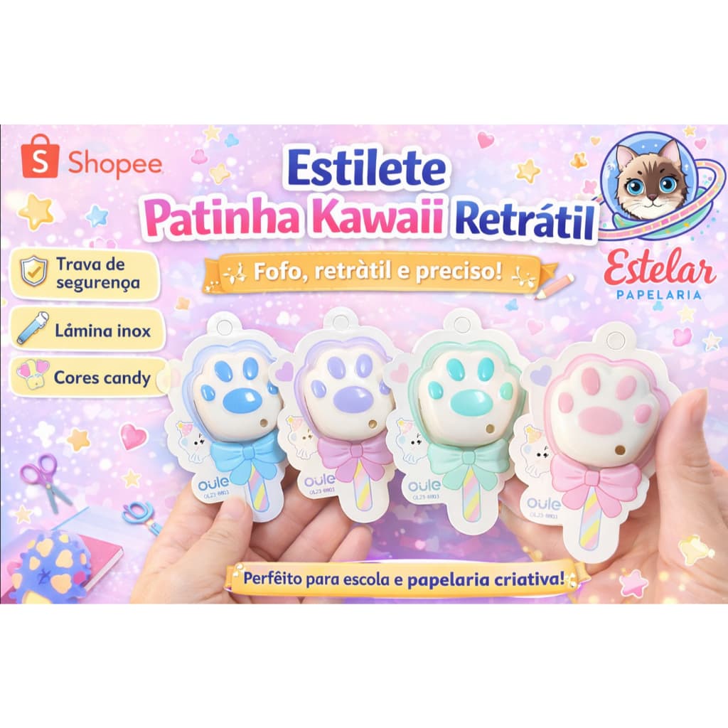 Estilete Patinha Kawaii Retrátil – Corte Fofo e Preciso | Estelar Papelaria